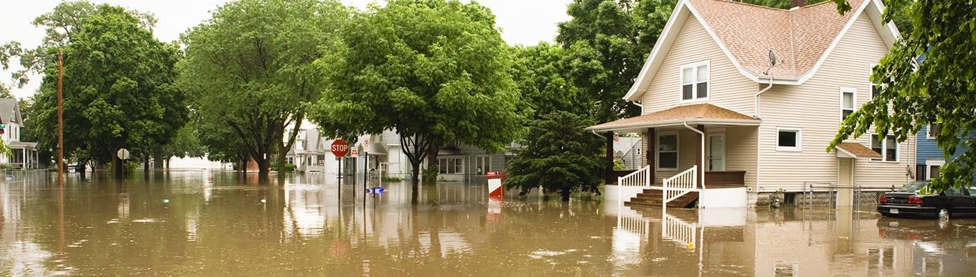 Houses partially underwater from flooding